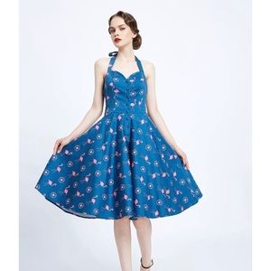 NWT Miss Lulo Flamingo Halter Dress